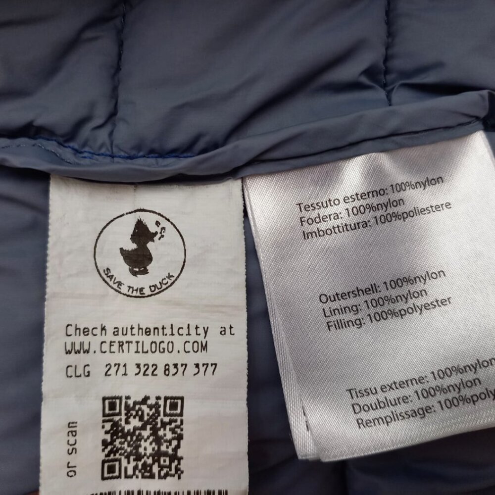 Save The Duck Kids Dony Blue Puffer Jacket Size 12 Animal Free Hooded Coat - Picture 10 of 12